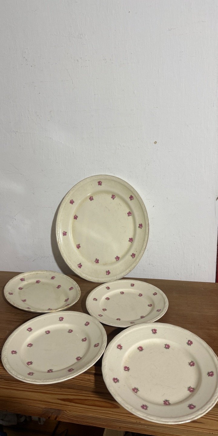 Juego de 4 Platos y Bandeja con Diseño Floral Rosa