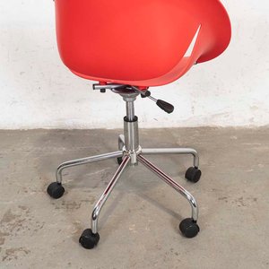 Sillón de Oficina Giratorio PVC Rojo, Patas Cromadas con Ruedas - imagen 3