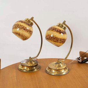 Par de Lámparas de Bronce y Opalinas con Detalles - imagen 1