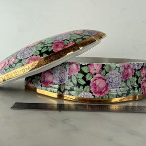 Cofre Corazón Limoges Francia Porcelana Floral Dorado - imagen 3