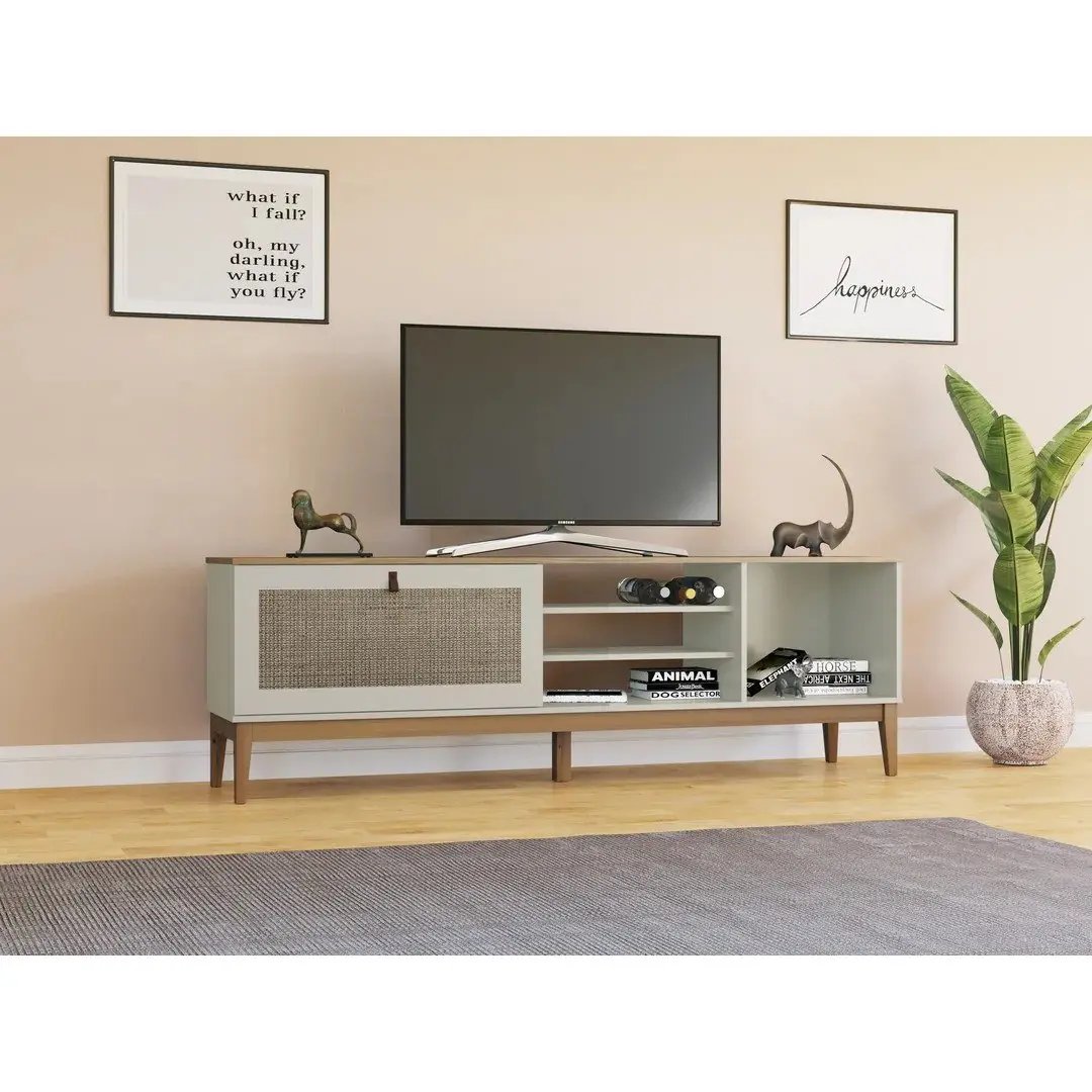 Rack para TV Trama Blanco Off con Puerta Basculante y Estantes