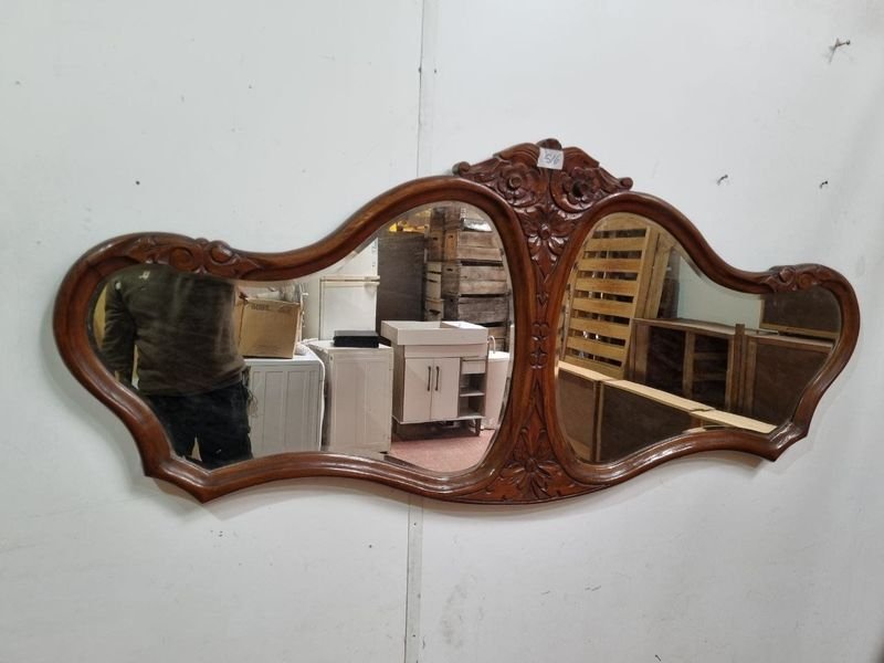Importante Espejo Doble de Pared con Marco de Madera Tallada