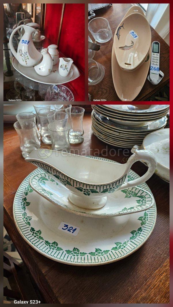 Juego de vajilla de porcelana con diseño floral verde