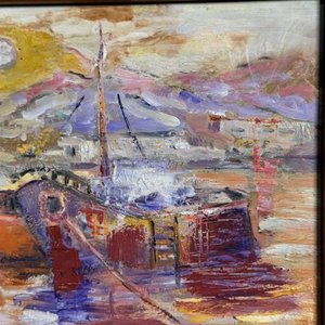 Óleo "Barco en Puerto" de Corina Catarivas, 26x21cm - imagen 3
