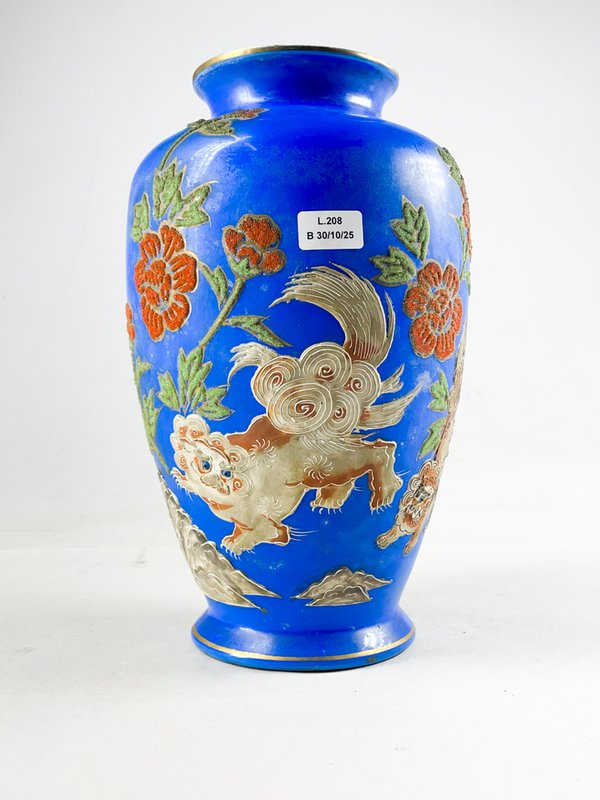 Vaso en porcelana oriental azul floral de 28 cm - imagen 2