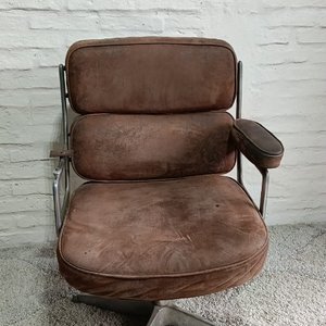 Silla de Escritorio Tapizada en Cuero Gamuzado Marrón - imagen 2