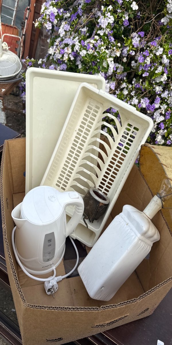 Jarra Eléctrica Blanca con Escurridor y Lámpara Antigua