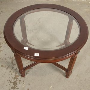 Mesa de Sala Oval Inglesa con Tapa de Vidrio Biselado - imagen 2