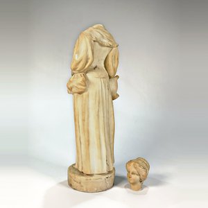 Escultura de Dama en Mármol con Flores y Cabeza Suelta - 53 cm - imagen 5