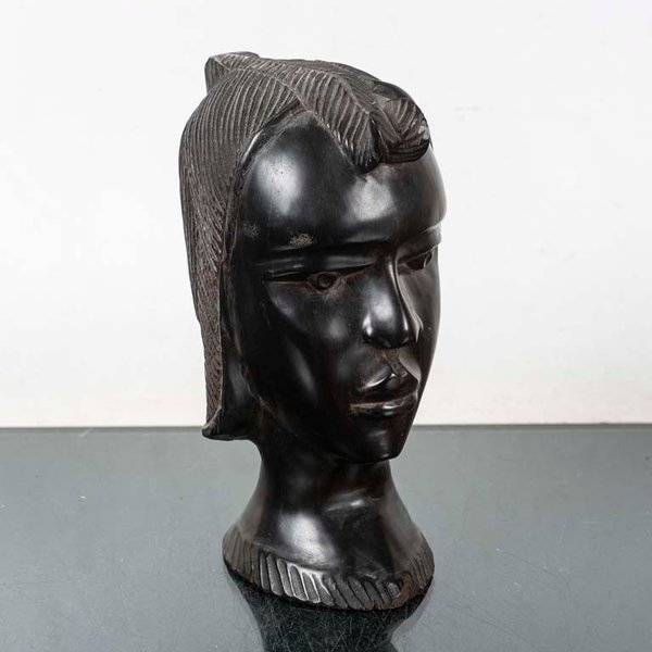 Busto Africano de Madera Tallada - 13x24 cm - imagen 1