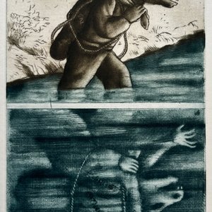 Grabado "El asno que llevaba sal" de Luis Alberto Solari, 155/200 - imagen 1