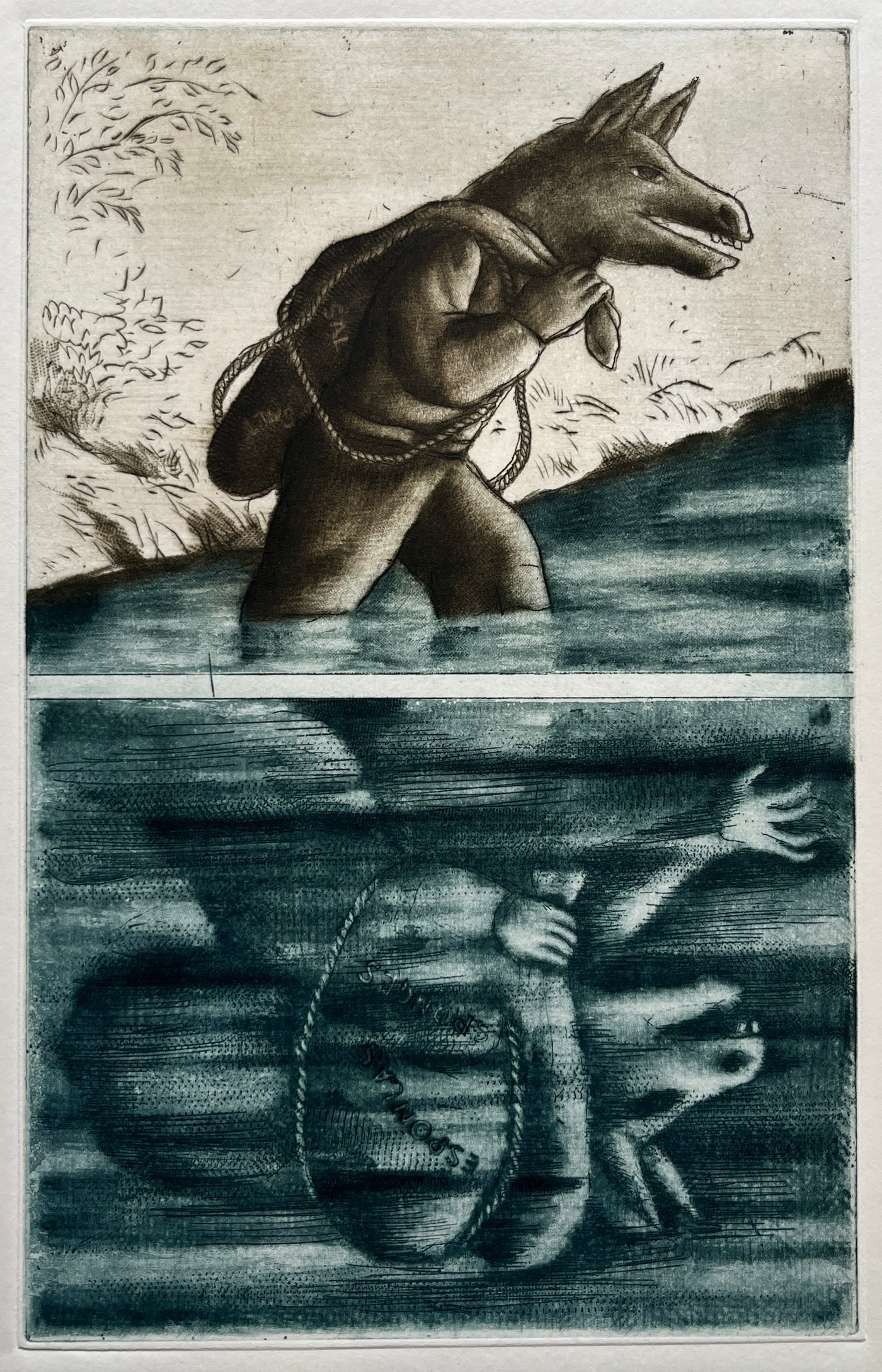 Grabado "El asno que llevaba sal" de Luis Alberto Solari, 155/200