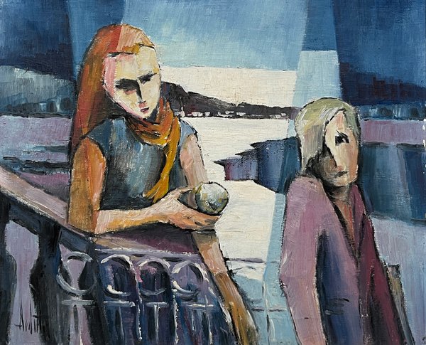 Oleo "Personajes" de José Arditti, 40 x 48 cm - imagen 1