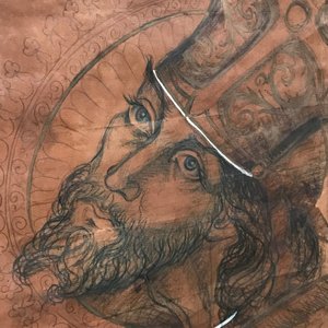 Obra de Carlos Valdes Mujica: Técnica Mixta sobre Papel con Detalles Dorados - imagen 6