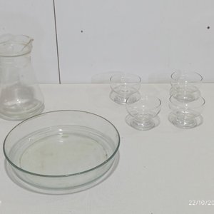 Jarra, Fuente Circular y 4 Compoteras de Vidrio Transparente - imagen 2