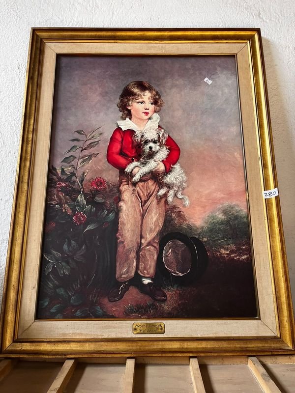 Cuadro Enmarcado Niño con Perro, Estilo Clásico