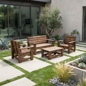 Juego de Muebles de Exterior en Madera: Mesa Ratona y Tres Bancos - imagen 2