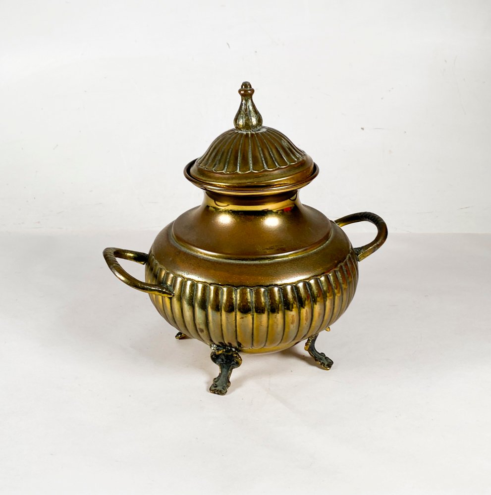 Centro de cobre Pratelli con tapa y asas, 20 cm de diámetro