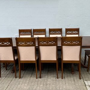 Juego de Comedor de Madera: Mesa Extensible y 10 Sillas Tapizadas Beige - imagen 9