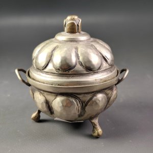 Azucarero de Plata Colonial Repujado con Asas y Tapa - imagen 1