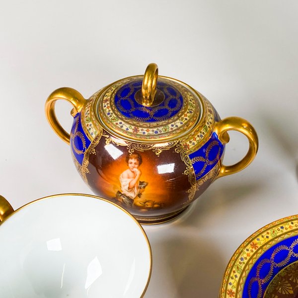 Juego de porcelana viejo viena, decorado niños, para servir té 15 piezas - imagen 7