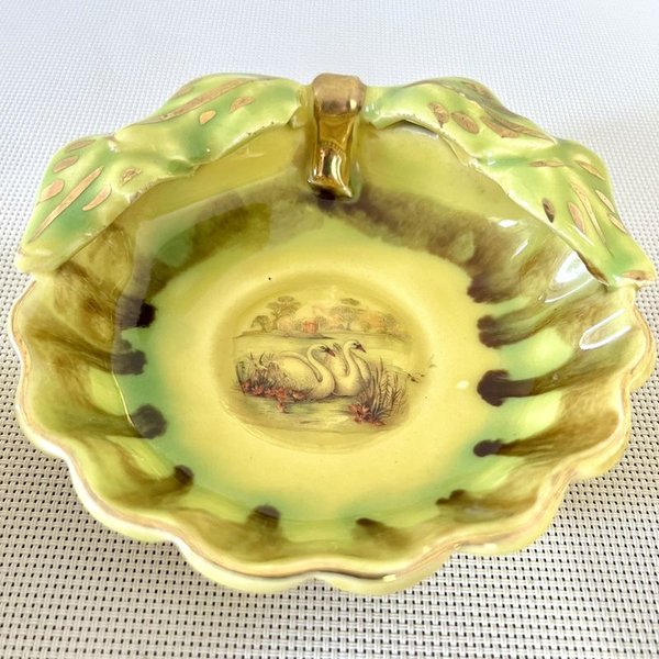 Juego de postre antiguo ornamental con cisnes pintado a mano - imagen 7