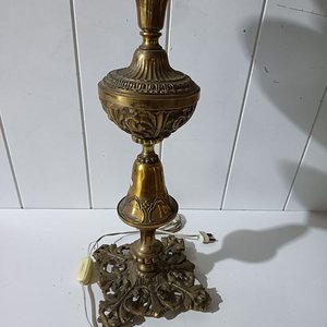Lámpara Antigua de Bronce con Tulipán de Opalina Decorada - imagen 5