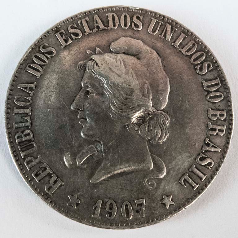 Moneda de Plata Brasileña 2000 Reis de 1907 - 19 gramos