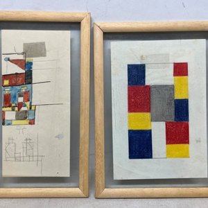 Dos Obras Abstractas: Lápiz Graso y Acuarela - imagen 2
