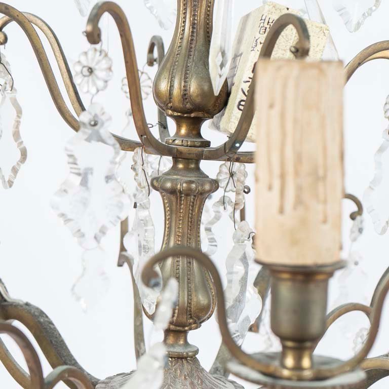 Araña de 5 luces en bronce con caireles y plaquetas - imagen 2