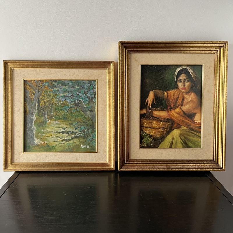 Pinturas de mujer con cesta y óleo sobre papel - imagen 5