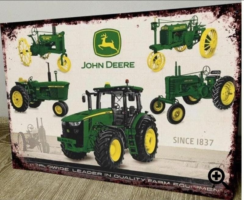 Cartel Decorativo Chapa John Deere Tractores Vintage y Moderno 28x19 cm