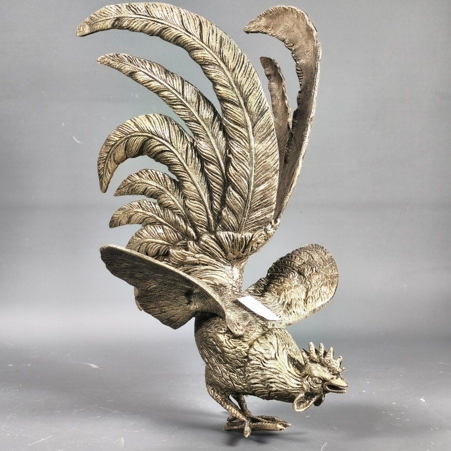 Estatuas de gallos de bronce plateado para decoración - imagen 9