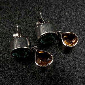 Aros de Plata 950 con London Blue y Citrinos - imagen 2