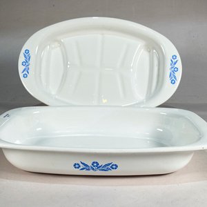 Dos Fuentes Corning Ware Oval y Rectangular con Decorado Floral Azul - imagen 1