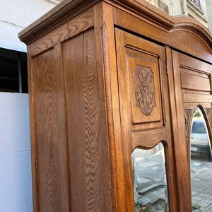 Ropero Antiguo de Roble con 3 Puertas, Espejo Biselado y 4 Cajones - imagen 10