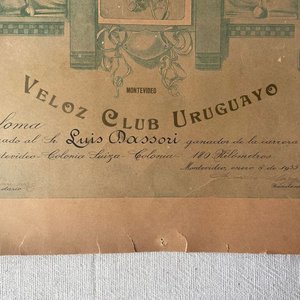 Diploma Veloz Club Uruguay 1935 - Ganador Carrera 180 Km - imagen 2