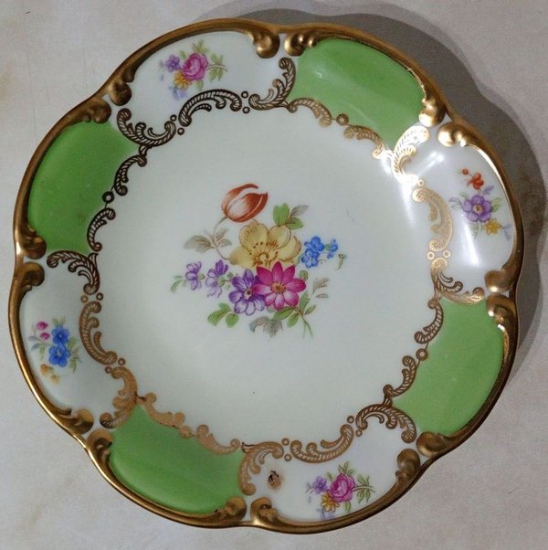 Platillo Decorativo Porcelana Tirschenreuth Bavaria Flores y Oro