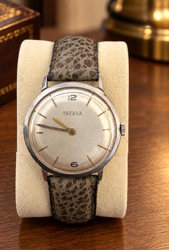 Reloj Tressa Vintage Suizo de Colección - Esfera Plateada e Índices Dorados