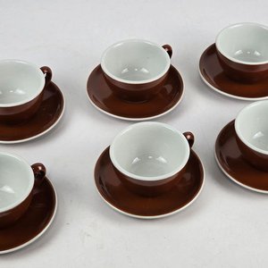 Seis Tazas de Té de Porcelana Inglesa Marrón con Platillos - imagen 3