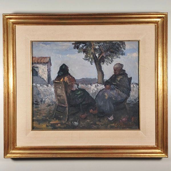 Edgardo Ribeiro: Óleo sobre Lienzo "Dos Mujeres Sentadas" Firmado y Enmarcado - imagen 1