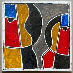 Walter Deliotti "Composición" Óleo sobre Cartón Abstracto 20x20cm - imagen 2