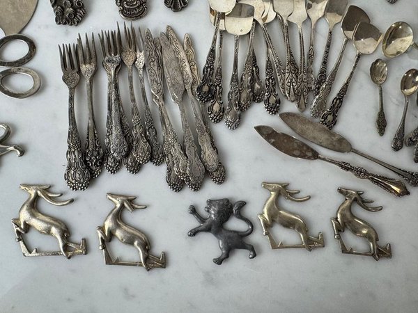 Lotes de cubiertos labrados de plata para postre - imagen 2