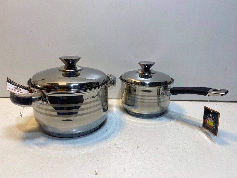 Set de 2 Ollas de Acero Inoxidable Grünhof con Tapa - Olla Mediana y Cacerola con Mango