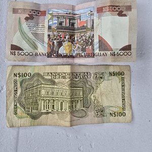 Dos Billetes Originales de Nuevos Pesos Uruguayos: 5000 y 100 - imagen 2