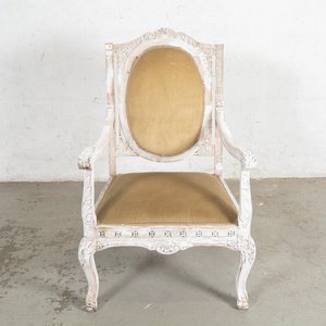 Lote siguiente: Sillón Reina Ana Estilo Luis XV Tallado y Patinado Blanco