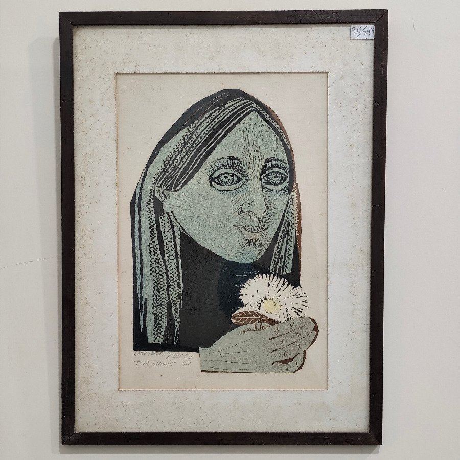 Serigrafía "Flor Blanca" de Gladys Afamado Firmada y Numerada