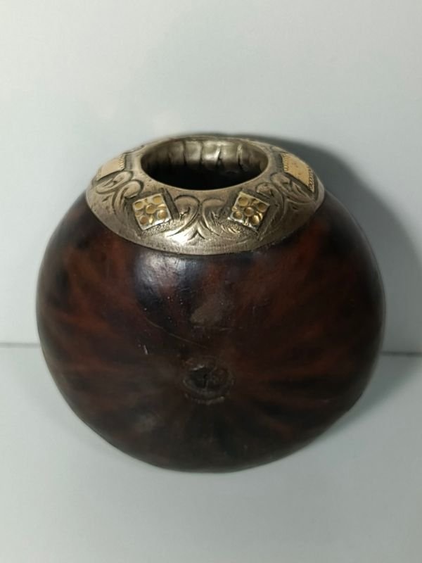 Mate galleta de calabaza con virola de plata y oro - imagen 3