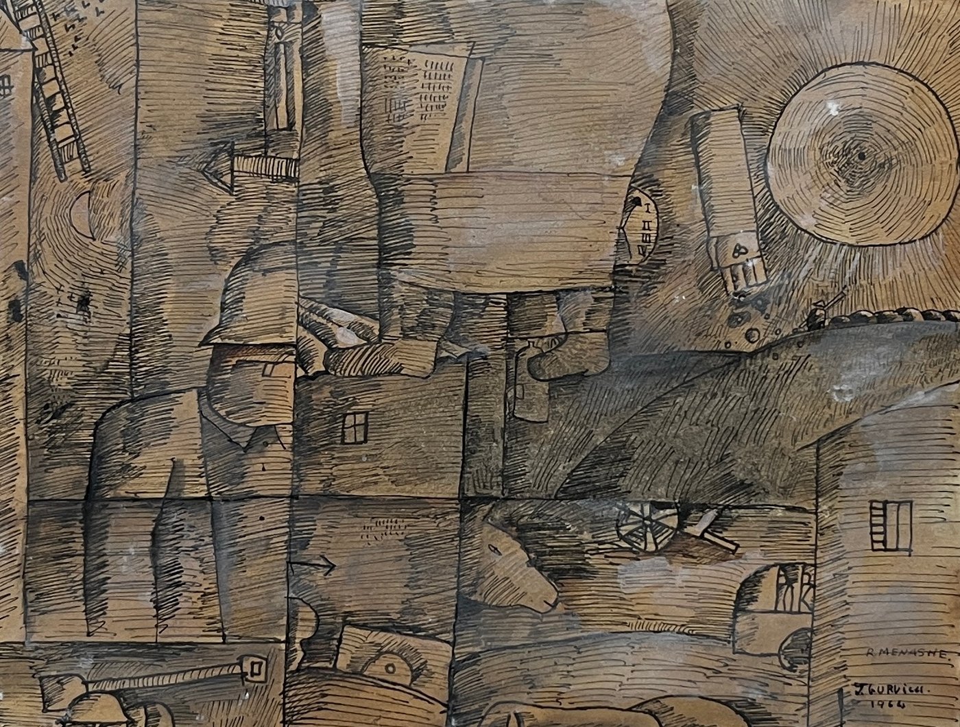 Acuarela y Tinta "Ramot Menashe" de José Gurvich (1964)