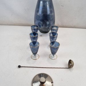 Elegante Set de Licorera Azul con 6 Copas y Removedor - Vidrio Decorado - imagen 4